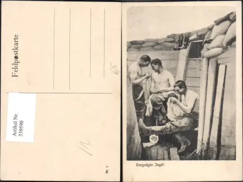 339590,WW1 Soldatenleben Vergnügte Jagd Soldaten Kleidung Suche n. Läuse Ungeziefer