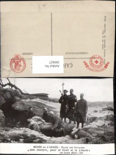 389427,Künstler Ak Joseph Auberg WW1 Tod Soldaten Nos martyrs pour le Droit et la Liberte Religion