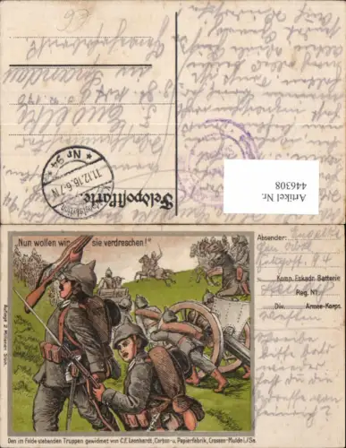 446308,Künstler Ak WW1 Nun wollen wir sie verdreschen Patriotik Propaganda