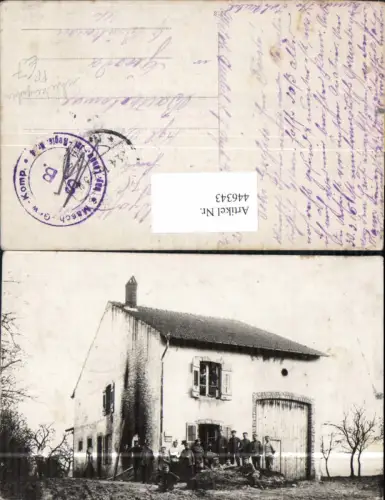 446343,WW1 Soldaten Gebäude Schützengraben FP Masch Gew. Komp Inf Reg 4