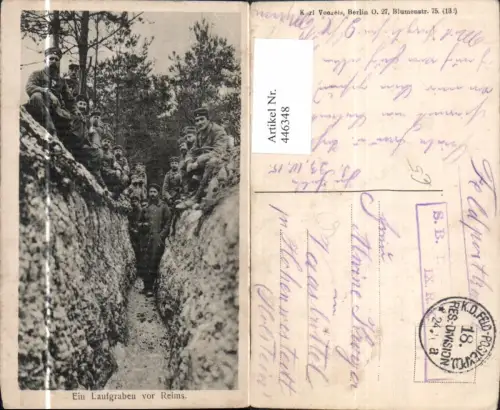 446348,WW1 Ein Laufgraben vor Reims Soldaten