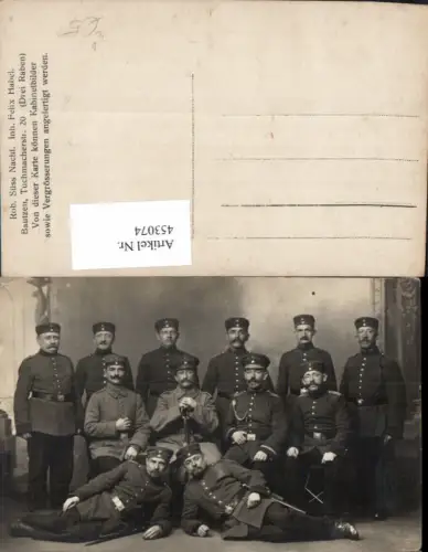 453074,WW1 Soldaten Uniform Gruppenbild Säbel pub Rob. Süss Felix Habel Bautzen