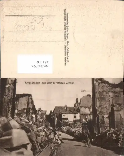 453116,WW1 Straßenbild a. d. zerstörten Verdu Kriegsschauplatz Fahrrad