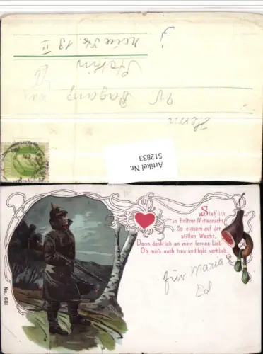 512833,Künstler Litho WW1 Soldatenleben Soldat Gewehr Spruch Herz