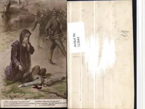 512843,Künstler AK Jack Abeille WW1 Soldatenleben Verletzer Trauer Soldaten
