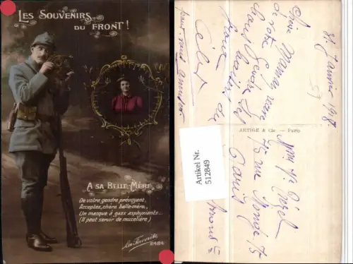512849,WW1 Souvenirs du Front Soldatenleben Soldat Gewehr Frau Portrait
