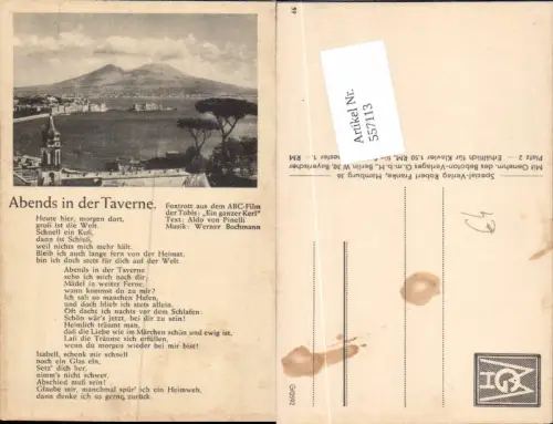 557113,Liedkarte Abends in der Taverne Werner Bochmann