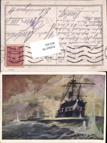 601202,Künstler AK Harry Heusser Kriegsmarine Marine Gefecht Lissa Kriegsschiff Wk 1