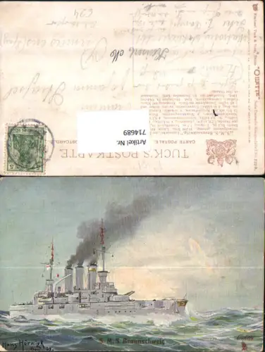 714689 Künstler AK Hans Hörnigk Marine Kriegsmarine S.M.S. Braunschweig Kriegsschiff Zerstörer R. Tuck 233