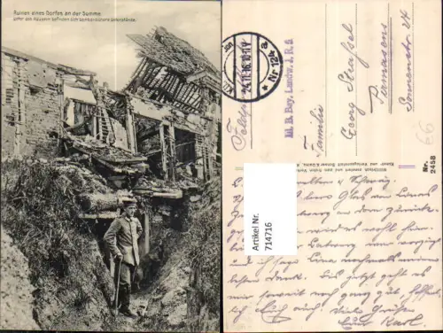 714716 Ruinen Dorf an der Somme Frankreich Unter Häuser bombensichere Unterstände Soldat Feldpost Pirmasens