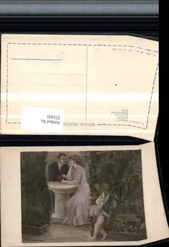 323405,Künstler AK F. Niebler Belauscht Liebe Paar Amor Engel