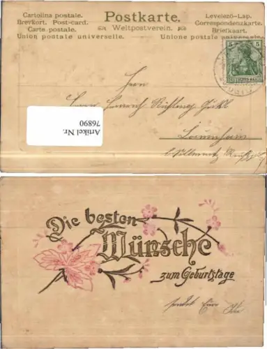 76890,Präge AK Geburtstag Blumen