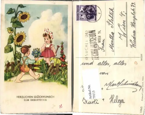 79113,Geburtstag Junge pflückt Mädchen Blumen Sonnenblume Lotte Chott