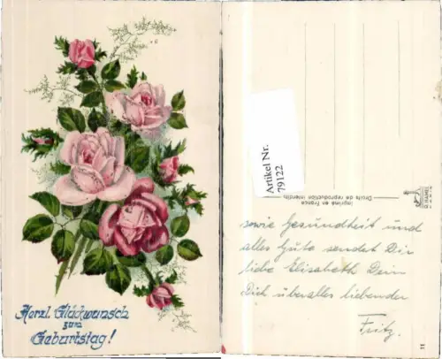 79122,Geburtstag Rosen Blumen Glitzer AK