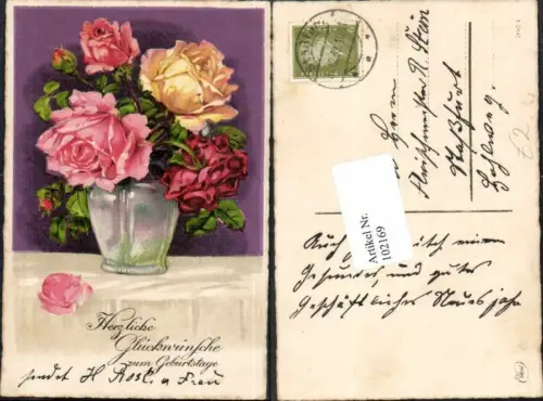 102169,Rosen Blumen in Vase Geburtstag