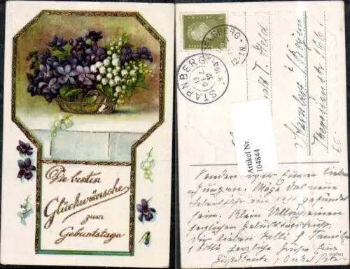 104844,Geburtstag Präge AK Blumen am Tisch Märzenbecher