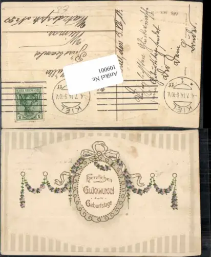 109001,HWB 1724 Tolle Präge AK Geburtstag Verziert m. Blumen Art Deco