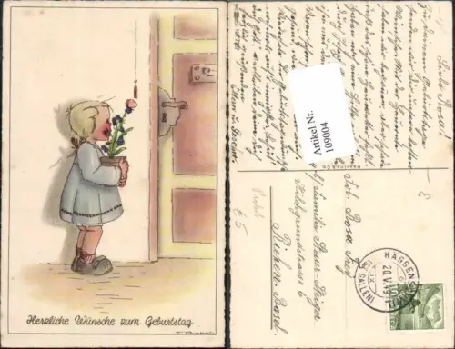 109004,F. Probst Mädchen m. Blume Rote Backen
