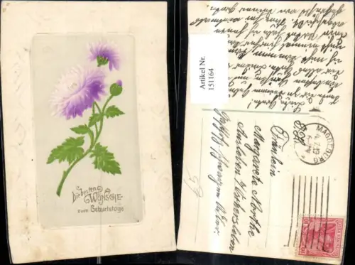 151164,Geburtstag Präge Ak m. Blume