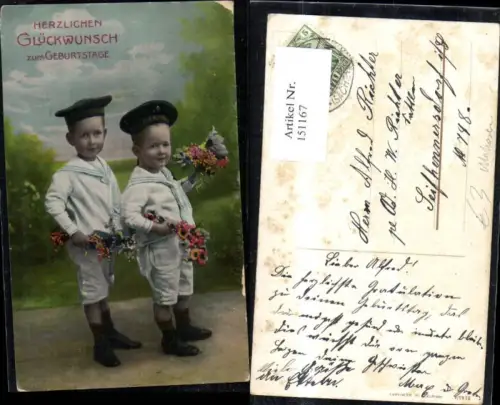 151167,Geburtstag Bub Matrosenanzug m. Blumen Blumenstrauß