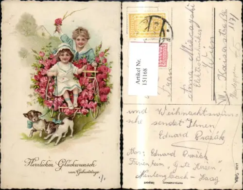 151168,Geburtstag Kinder i. Blumenkutsche Hundegespann Hunde