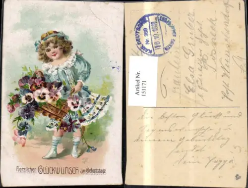 151171,Geburtstag Süsses Mädchen m. Blumenkorb Blumen