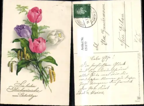 151177,Geburtstag Blumenstrauß Tulpen Glitzerschrift pub Meissner Buch 3038