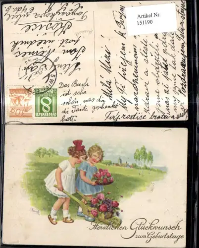 151190,Geburtstag Kinder Karre Schubkarre Blumen Rosen sign Kränzle