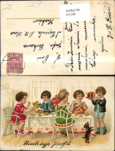 151199,Geburtstag Kinder Feier Fest Geburtstagstisch Kaffee Kuchen Torte Blumen Hund