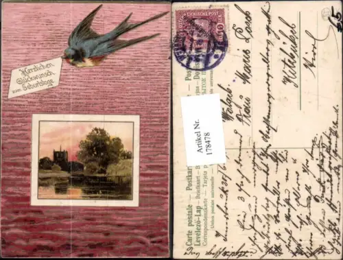 178478,Präge AK Geburtstag Vogel Schwalbe Bild