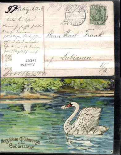 184322,Geburtstag Präge Ak Schwan m. Brief Goldverzierung