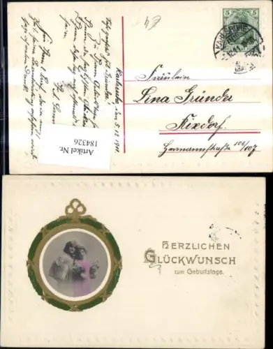 184326,Geburtstag Präge Ak Kinder i. Rahmen m. Goldverzierung