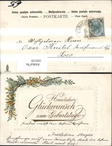184330,Geburtstag Präge Ak Blätterranke Goldschrift