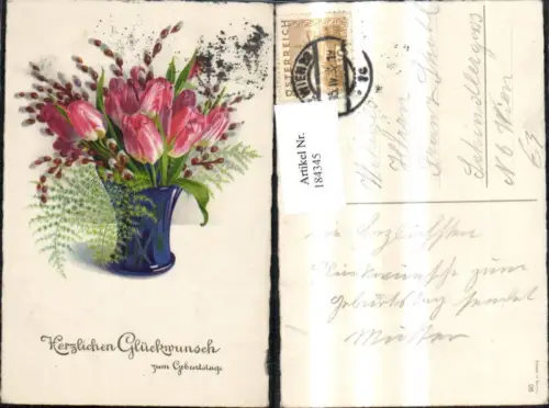 184345,Geburtstag Blumenvase Blumen Glitzerschrift