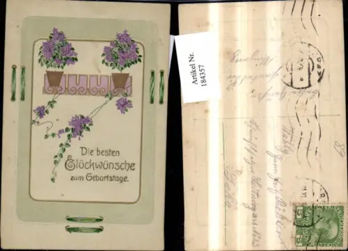 184357,Geburtstag Präge Ak Blumentopf Blumen Goldverzierung