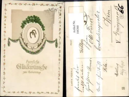 184360,Geburtstag Präge Ak Hufeisen Kleeblatt Ranke