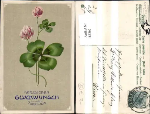 184365,Geburtstag Präge Ak Kee Kleeblatt