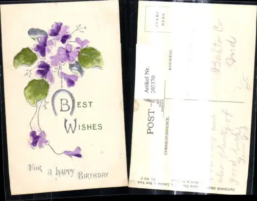 202370,Präge Litho Blumen Veilchen Geburtstag Silberverzierung Hufeisen