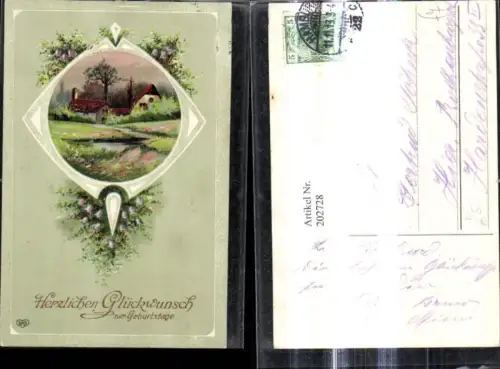 202728,Künstler Ak Landschaft Passepartout Blumen Geburtstag pub EAS