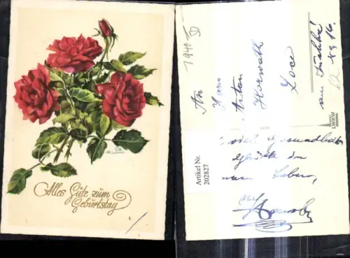 202827,Künstler Ak Till Blumen Rosen Geburtstag