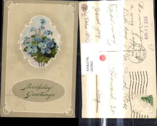 203002,Präge Ak Geburtstag Blumen Vergissmeinnicht Passepartout
