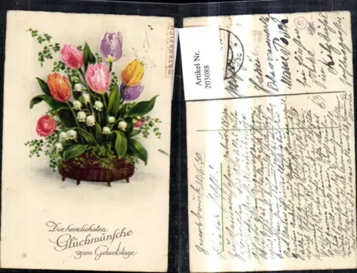 203088,Geburtstag Blumen Korb Tulpen