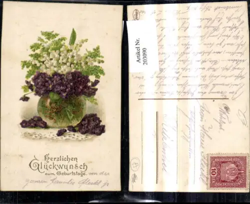 203090,Geburtstag Vase m. Blumen Glitzerschrift