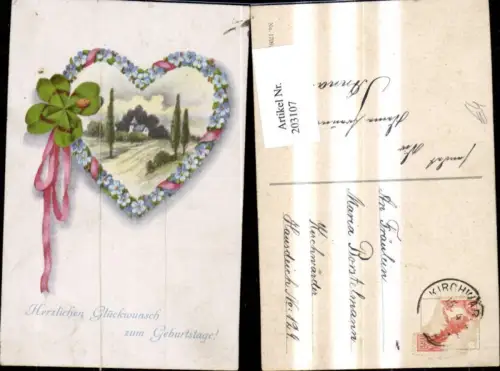 203107,Geburtstag Landschaft i. Blumenherz Schleife Kleeblatt Marienkäfer