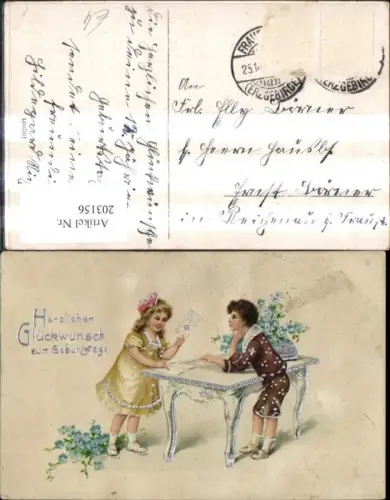 203156,Geburtstag Kinder a. Tisch m. Brief Kuvert Silberverzierung