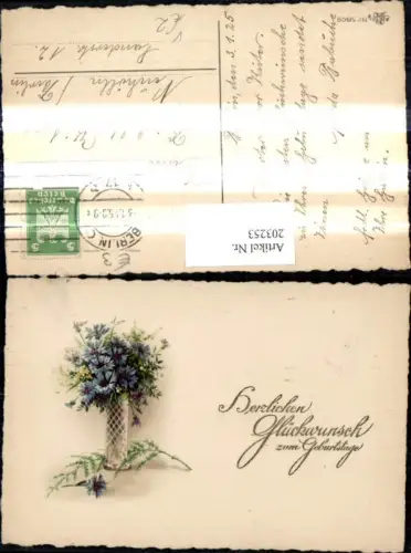 203253,Künstler Ak Blumenvase Blumen Kornblumen Geburtstag