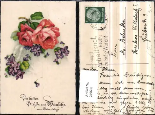 249696,Geburtstag Rosenblüten Veilchen Blumen