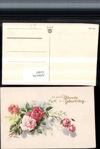323807,Künstler AK F. Milan Geburtstag Rosen