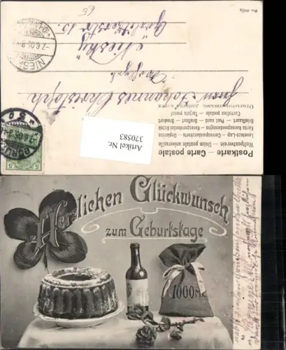 370583,Geburtstag Geldsack Sekt Kuchen Kleeblatt Klee