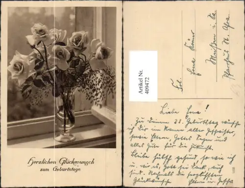 409472,Geburtstag Blumen Rosen Vase Fensterbank